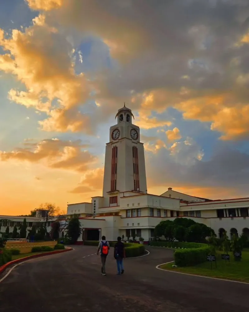 The clock tower at BITS Pilani at sunset